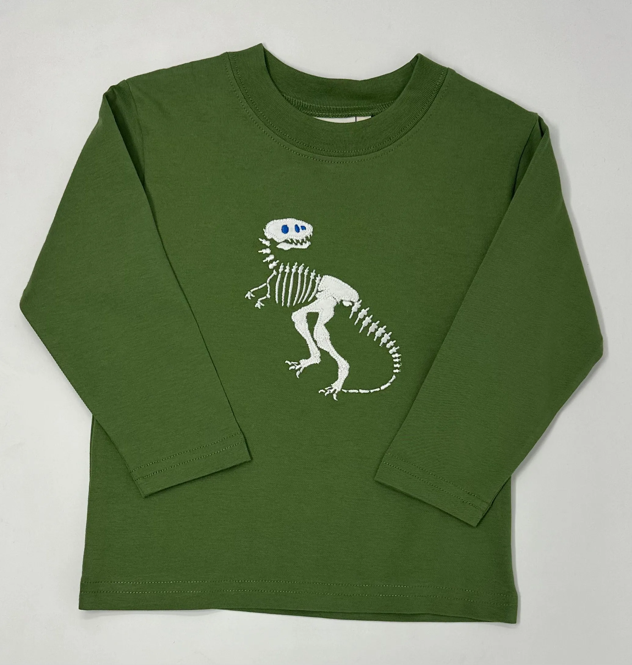 Boy's L/S T-Shirt w/ T-Rex Skeleton - Peapod Green
